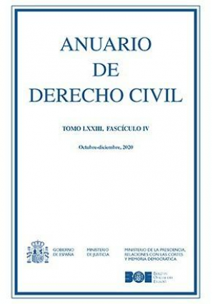 Cubierta de ANUARIO DE DERECHO CIVIL 2020. TOMO LXXIII, FASCÍCULO IV (OCTUBRE-DICIEMBRE)