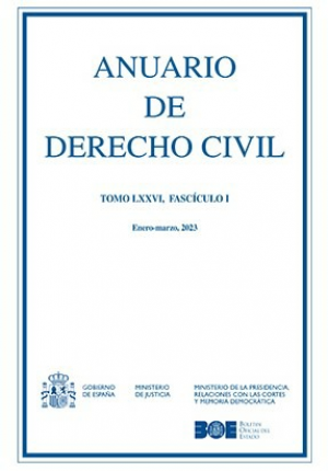 Cubierta de ANUARIO DE DERECHO CIVIL 2023, TOMO LXXVI, FASCÍCULO I (ENERO-MARZO)