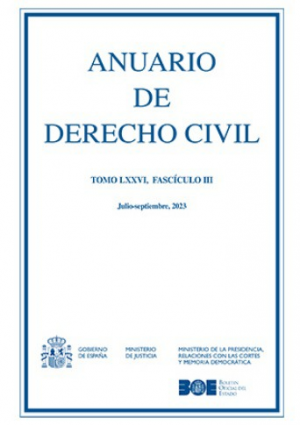Cubierta de ANUARIO DE DERECHO CIVIL 2023, TOMO LXXVI, FASCÍCULO III (JULIO-SEPTIEMBRE)