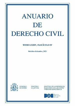 Cubierta de ANUARIO DE DERECHO CIVIL 2021. TOMO LXXIV, FASCÍCULO IV (OCTUBRE-DICIEMBRE)