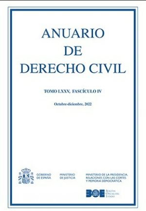 Cubierta de ANUARIO DE DERECHO CIVIL 2022. TOMO LXXV, FASCÍCULO IV (OCTUBRE-DICIEMBRE)