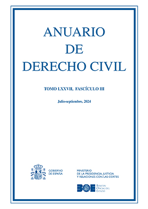 Cubierta de ANUARIO DE DERECHO CIVIL 2024, TOMO LXXVII, FASCÍCULO III (JULIO-SEPTIEMBRE)