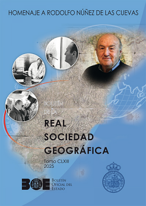 Cubierta de BOLETÍN DE LA REAL SOCIEDAD GEOGRÁFICA. TOMO CLXIII 2025. HOMENAJE A RODOLFO NÚÑEZ DE LAS CUEVAS