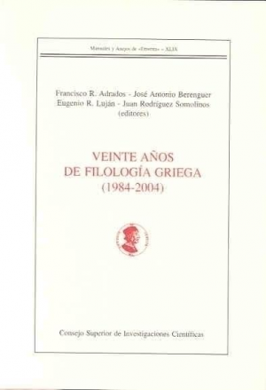 Cubierta de VEINTE AÑOS DE FILOLOGÍA GRIEGA (1984-2004)